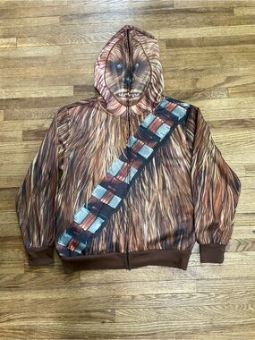 Star Wars Chewbacca Full Zip Hoodie Mask Fleece Jacket Medium Mad Engine C